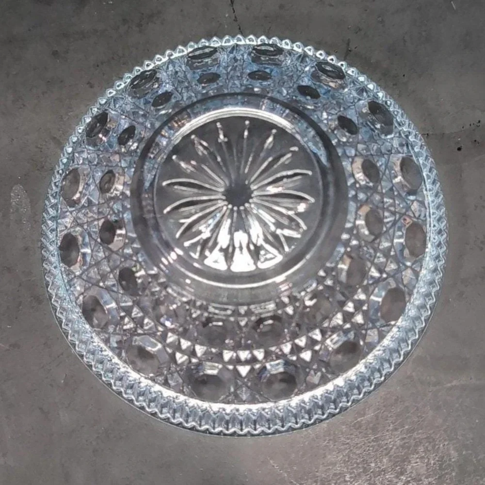 Federal Glass Buttons & Cane Blue Candy‎ Dish, Vintage Starburst Centerpiece